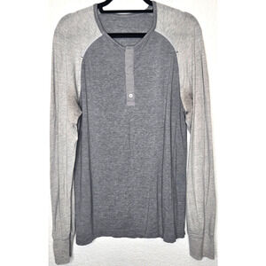 Lululemon Mens Henley T Shirt Large Gray Heathered Raglan Performance Tee Thin